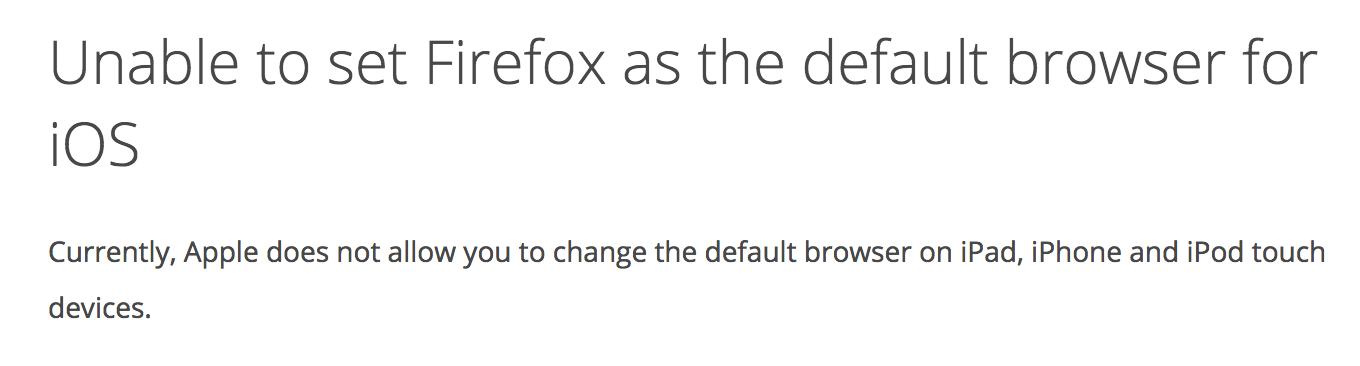 Firefox documentation lamenting the lack of changeable defaults